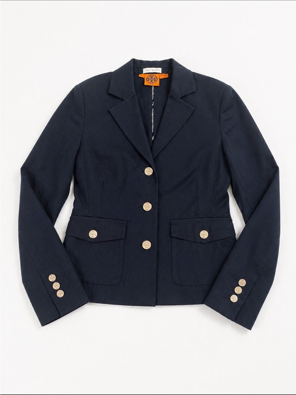Tory Burch Classic Navy Single-Button Gold-Accent Blazer